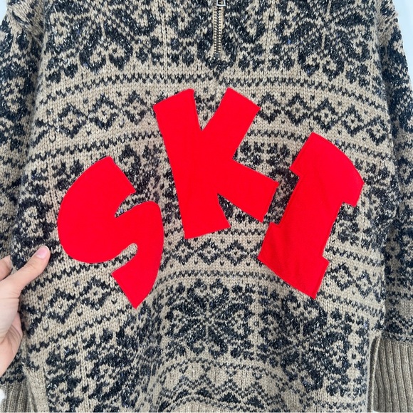 Free People Mt. Snow "SKI" Half Zip Collared Winter Knit Pullover Tunic Sweater - Picture 7 of 11